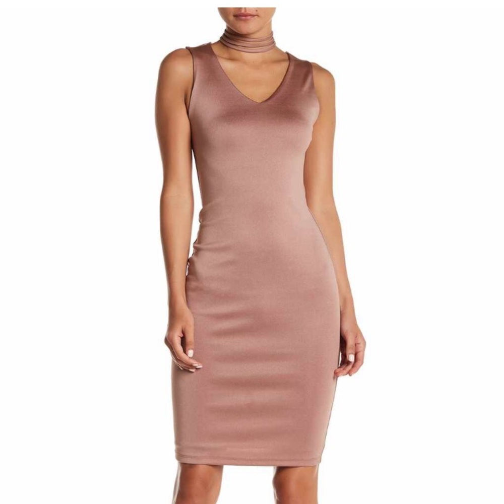 Strappy Mock V-Neck Solid Dress